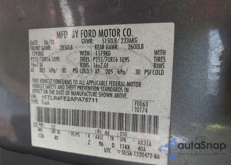 2010 Ford Ranger Super Cab z USA, uszkodzony, nr VIN 1FTLR4FE2APA75711